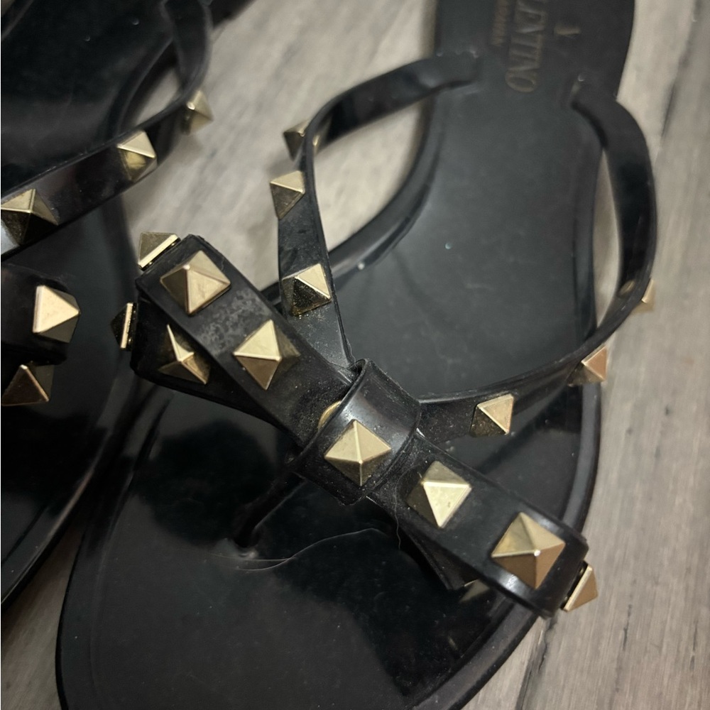 Valentino Black Sandals with Gold Studs - Picture 2 of 6